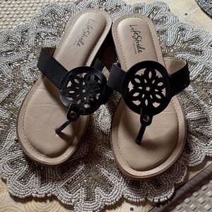 Life Stride Black and Tan Sandals